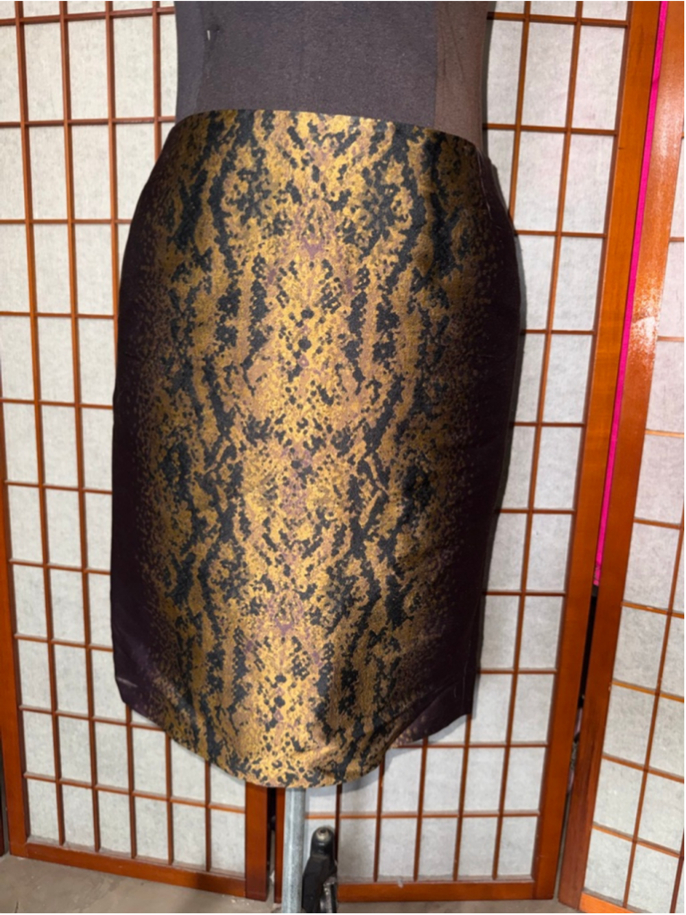 Women's Dries Van Noten Gold Plum Snake Print Pencil Skirt size 42